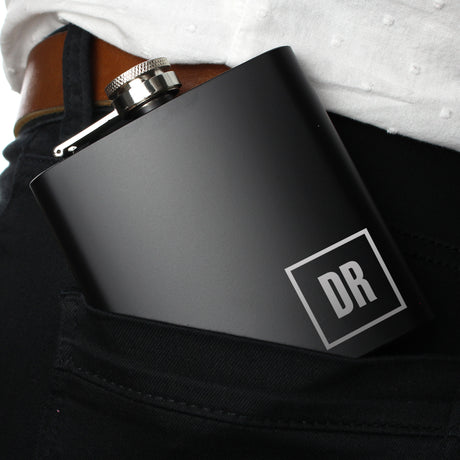 Personalised Initials Black Hip Flask - Hip Flasks at Gift Moments