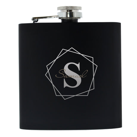 Personalised Geometric Initial Black Hip Flask - Hip Flasks at Gift Moments