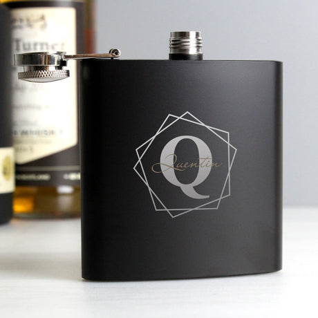 Personalised Geometric Initial Black Hip Flask - Hip Flasks at Gift Moments