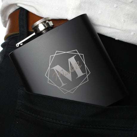 Personalised Geometric Initial Black Hip Flask - Hip Flasks at Gift Moments