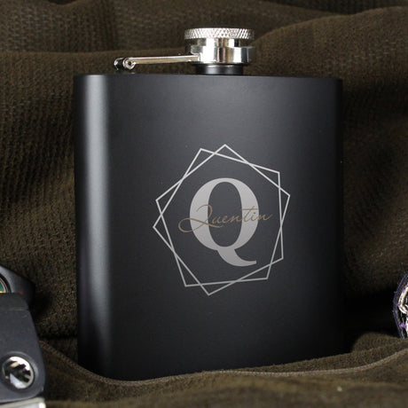 Personalised Geometric Initial Black Hip Flask - Hip Flasks at Gift Moments