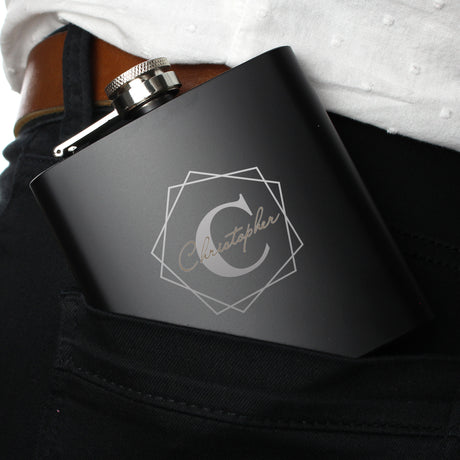 Personalised Geometric Initial Black Hip Flask - Hip Flasks at Gift Moments