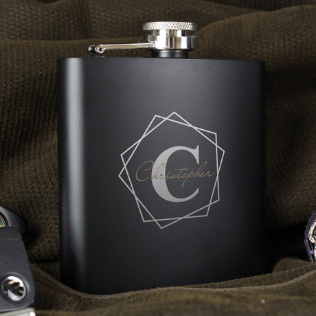 Personalised Geometric Initial Black Hip Flask - Hip Flasks at Gift Moments