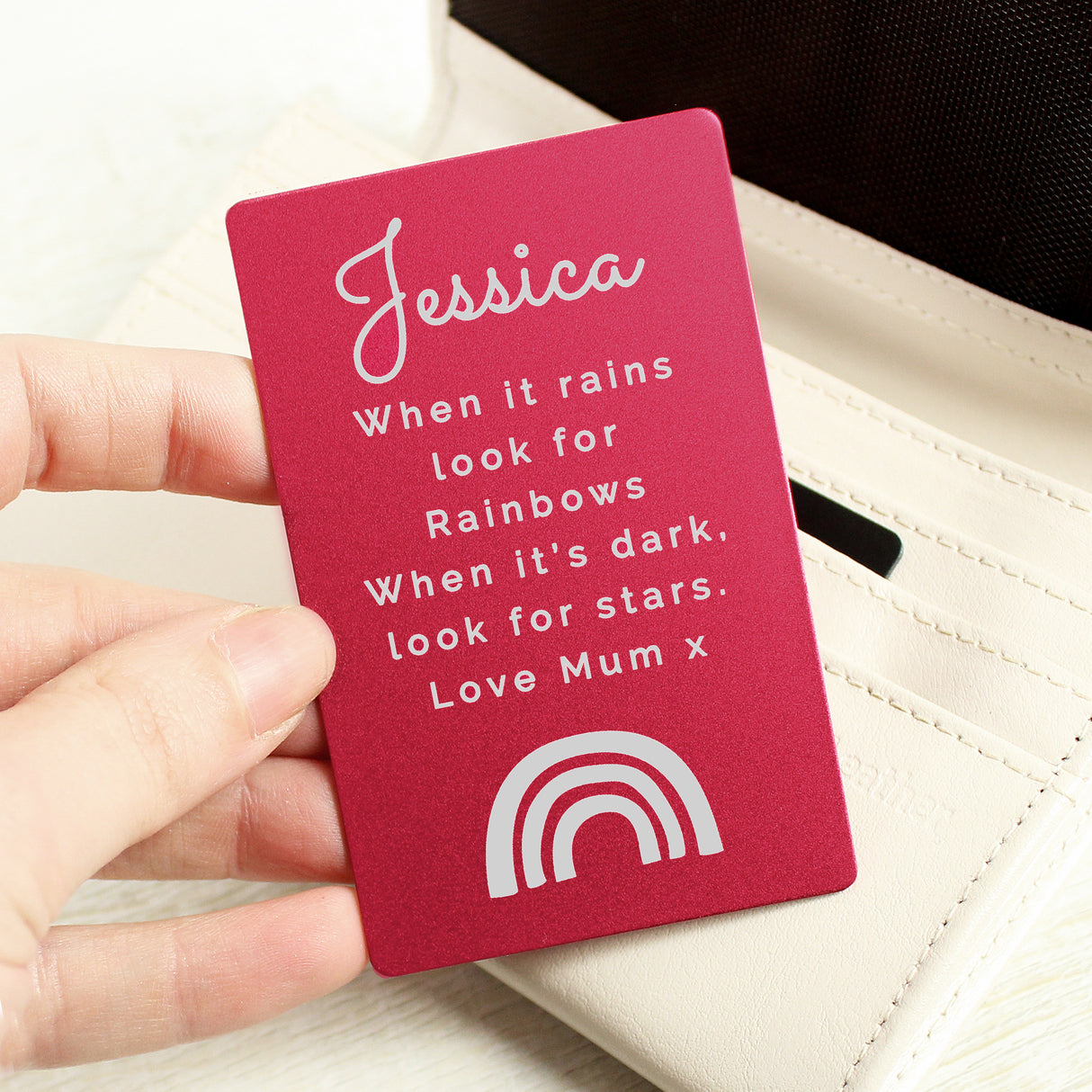 Personalised Rainbow Cerise Wallet Card - Keepsakes at Gift Moments