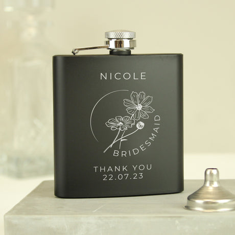 Personalised Floral Wedding Party Black Hip Flask - Hip Flasks at Gift Moments