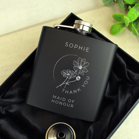 Personalised Floral Wedding Party Black Hip Flask - Hip Flasks at Gift Moments