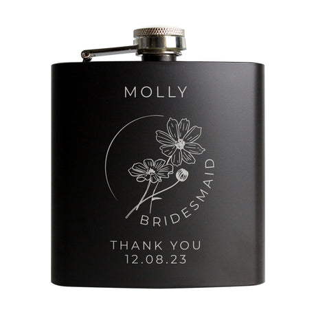 Personalised Floral Wedding Party Black Hip Flask - Hip Flasks at Gift Moments