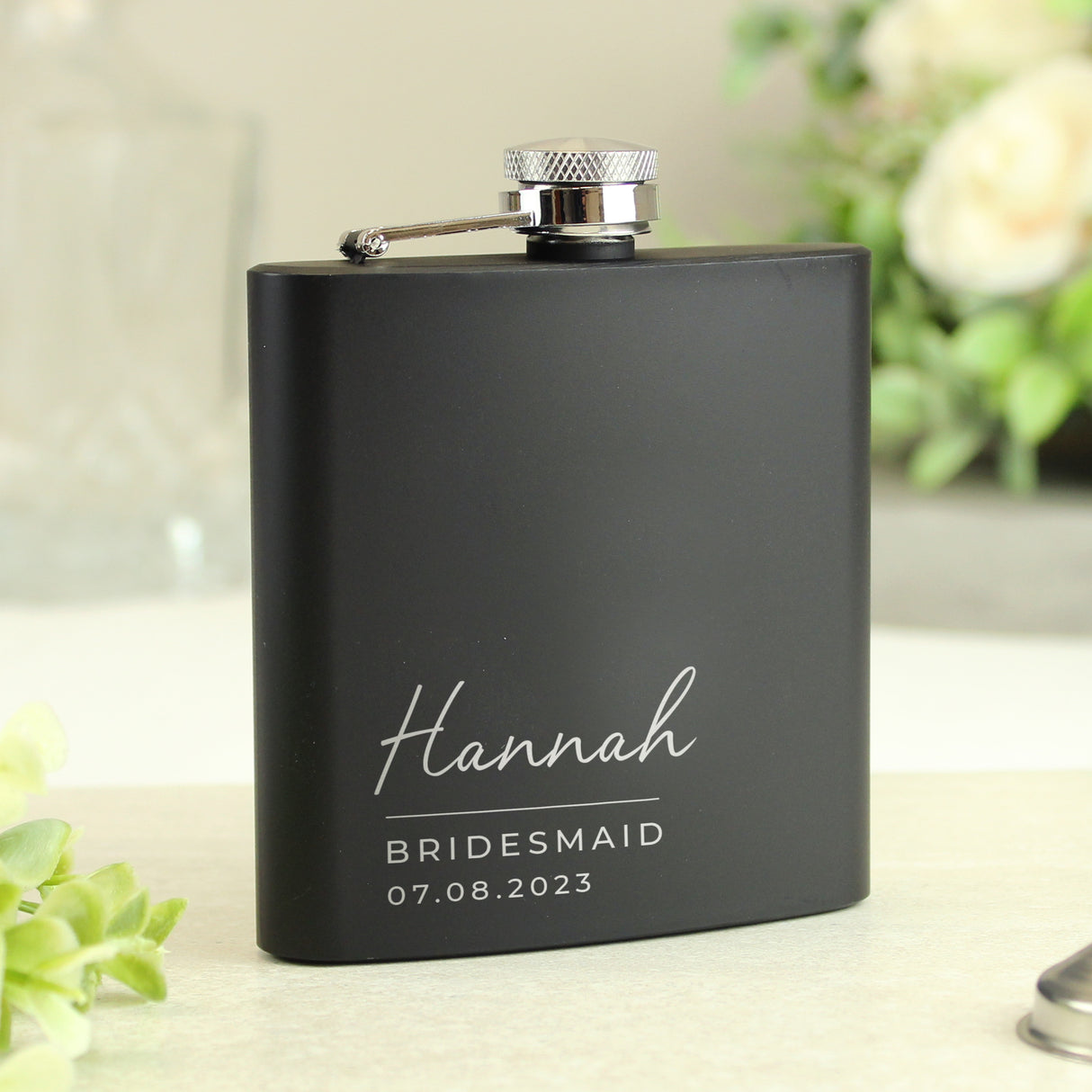 Personalised Black Stainless Steel Hip Flask: 2 - Hip Flasks By Gift Moments