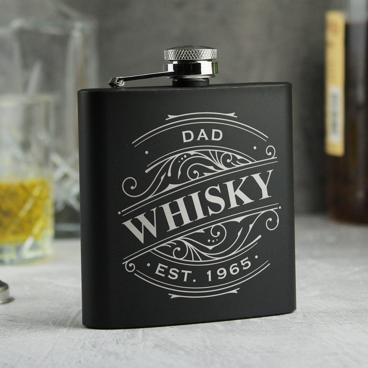 Personalised Black Stainless Steel Hip Flask: 2 - Hip Flasks By Gift Moments