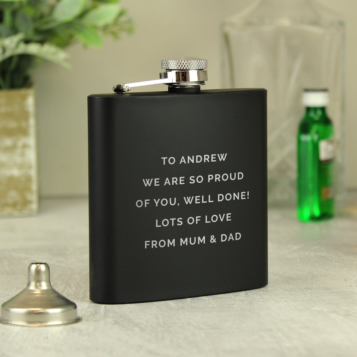 Personalised Free Text Black Hip Flask - Hip Flasks at Gift Moments