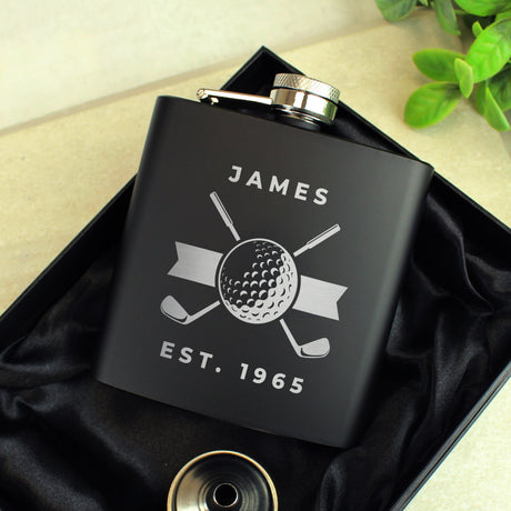 Personalised Golf Black Hip Flask - Hip Flasks at Gift Moments