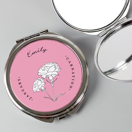 Personalised Birth Flower Round Compact Mirror Default Title - Compact Mirrors at Gift Moments