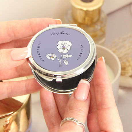 Personalised Birth Flower Round Compact Mirror - Compact Mirrors at Gift Moments