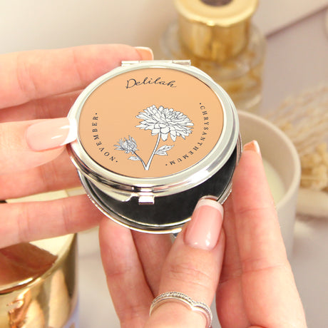 Personalised Birth Flower Round Compact Mirror - Compact Mirrors at Gift Moments