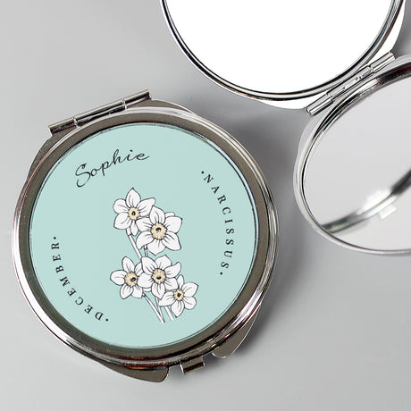 Personalised Birth Flower Round Compact Mirror - Compact Mirrors at Gift Moments