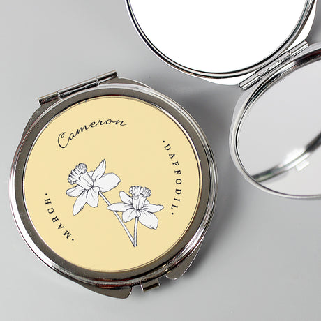 Personalised Birth Flower Round Compact Mirror - Compact Mirrors at Gift Moments