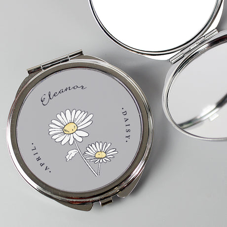 Personalised Birth Flower Round Compact Mirror - Compact Mirrors at Gift Moments