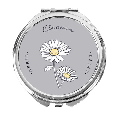 Personalised Birth Flower Round Compact Mirror - Compact Mirrors at Gift Moments