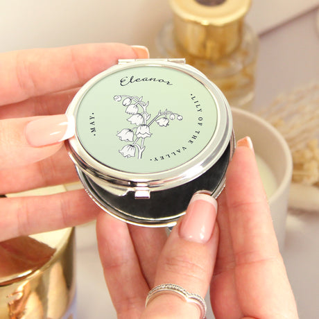 Personalised Birth Flower Round Compact Mirror - Compact Mirrors at Gift Moments