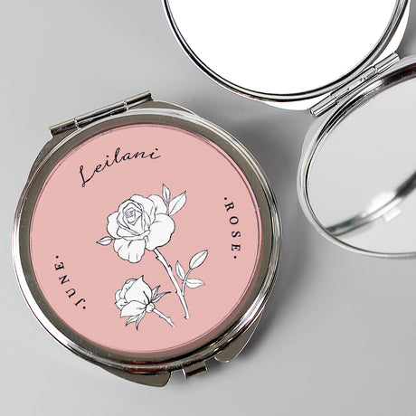 Personalised Birth Flower Round Compact Mirror - Compact Mirrors at Gift Moments