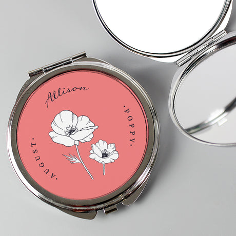 Personalised Birth Flower Round Compact Mirror - Compact Mirrors at Gift Moments