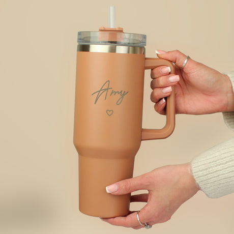 Personalised Heart 40oz Brown Travel Cup - Travel Mugs at Gift Moments