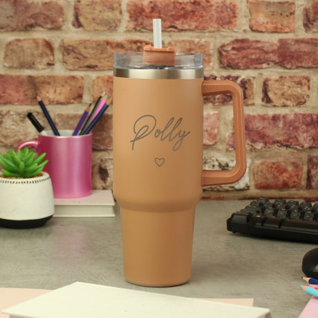 Personalised Heart 40oz Brown Travel Cup - Travel Mugs at Gift Moments