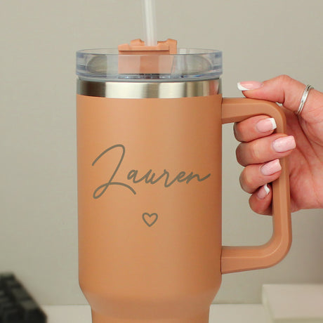 Personalised Heart 40oz Brown Travel Cup - Travel Mugs at Gift Moments