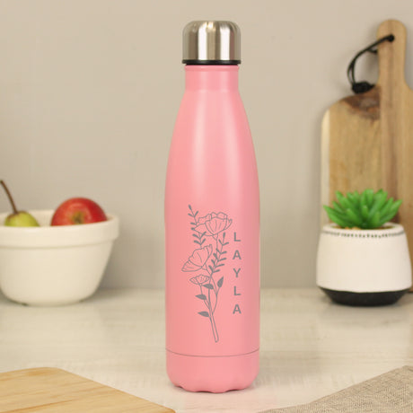 Personalised Floral Pink Metal Insulated Drinks Bottle Default Title - Water Bottles at Gift Moments