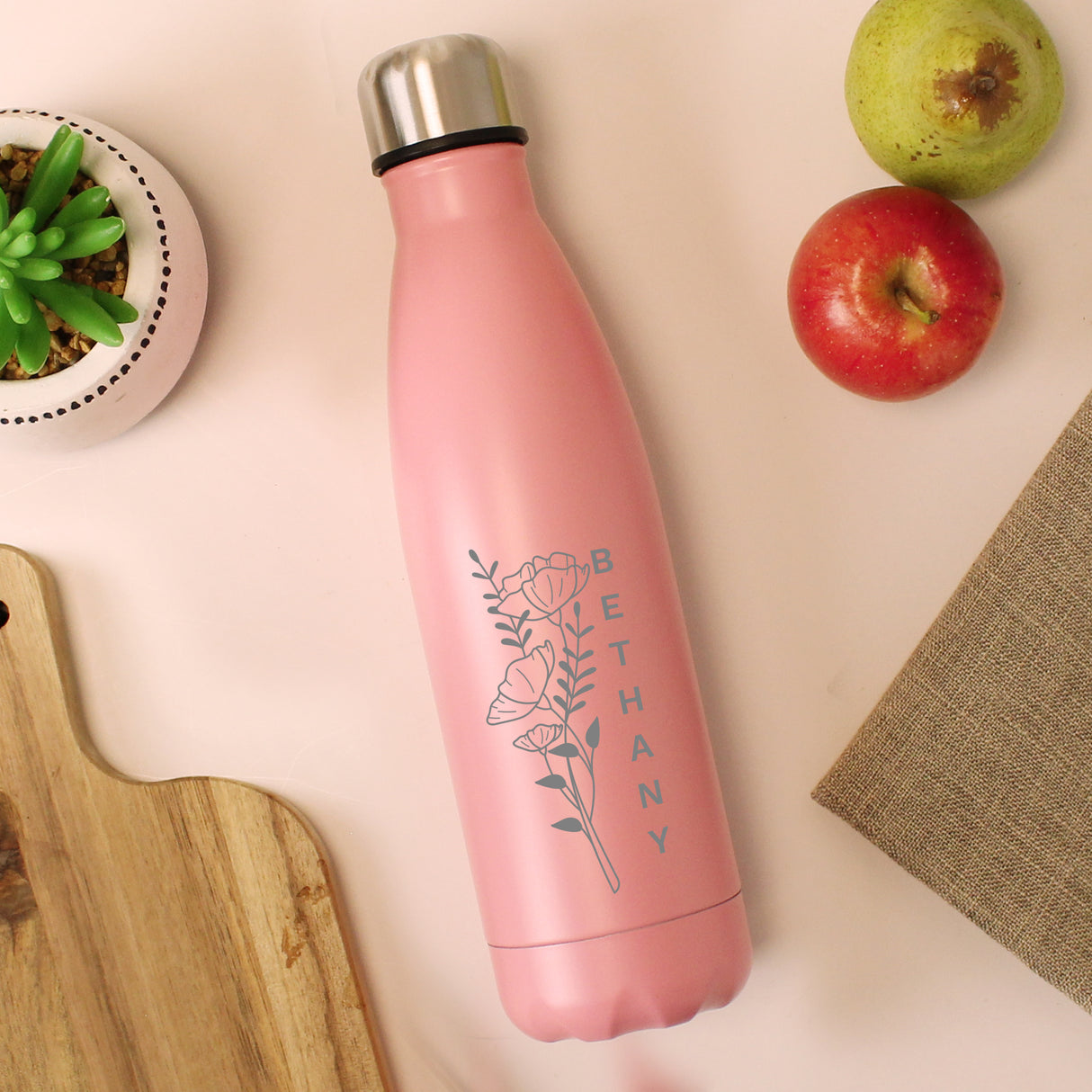 Personalised Floral Pink Metal Insulated Drinks Bottle - Water Bottles at Gift Moments