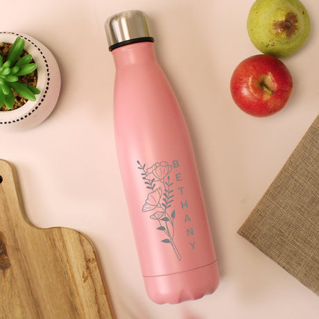 Personalised Floral Pink Metal Insulated Drinks Bottle - Water Bottles at Gift Moments