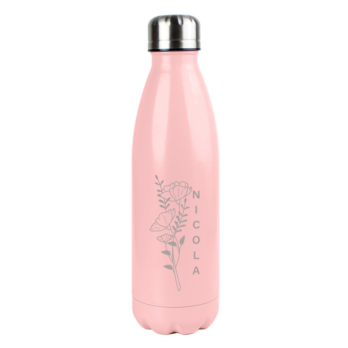 Personalised Floral Pink Metal Insulated Drinks Bottle - Water Bottles at Gift Moments