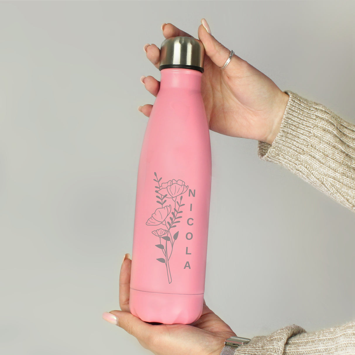 Personalised Floral Pink Metal Insulated Drinks Bottle - Water Bottles at Gift Moments