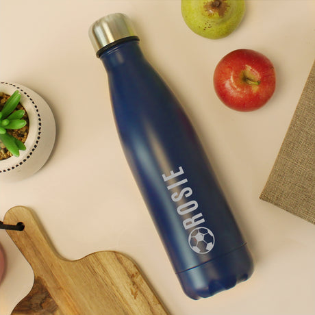 Personalised Football Navy Metal Insulated Drinks Bottle - Water Bottles at Gift Moments