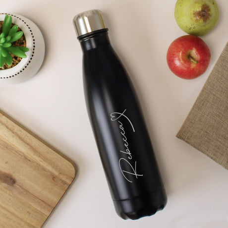 Personalised Heart Black Metal Insulated Drinks Bottle - Water Bottles at Gift Moments