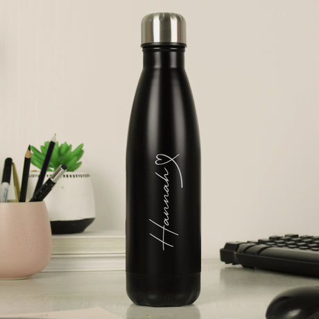 Personalised Heart Black Metal Insulated Drinks Bottle - Water Bottles at Gift Moments