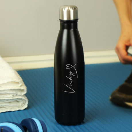 Personalised Heart Black Metal Insulated Drinks Bottle - Water Bottles at Gift Moments