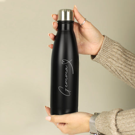 Personalised Heart Black Metal Insulated Drinks Bottle - Water Bottles at Gift Moments