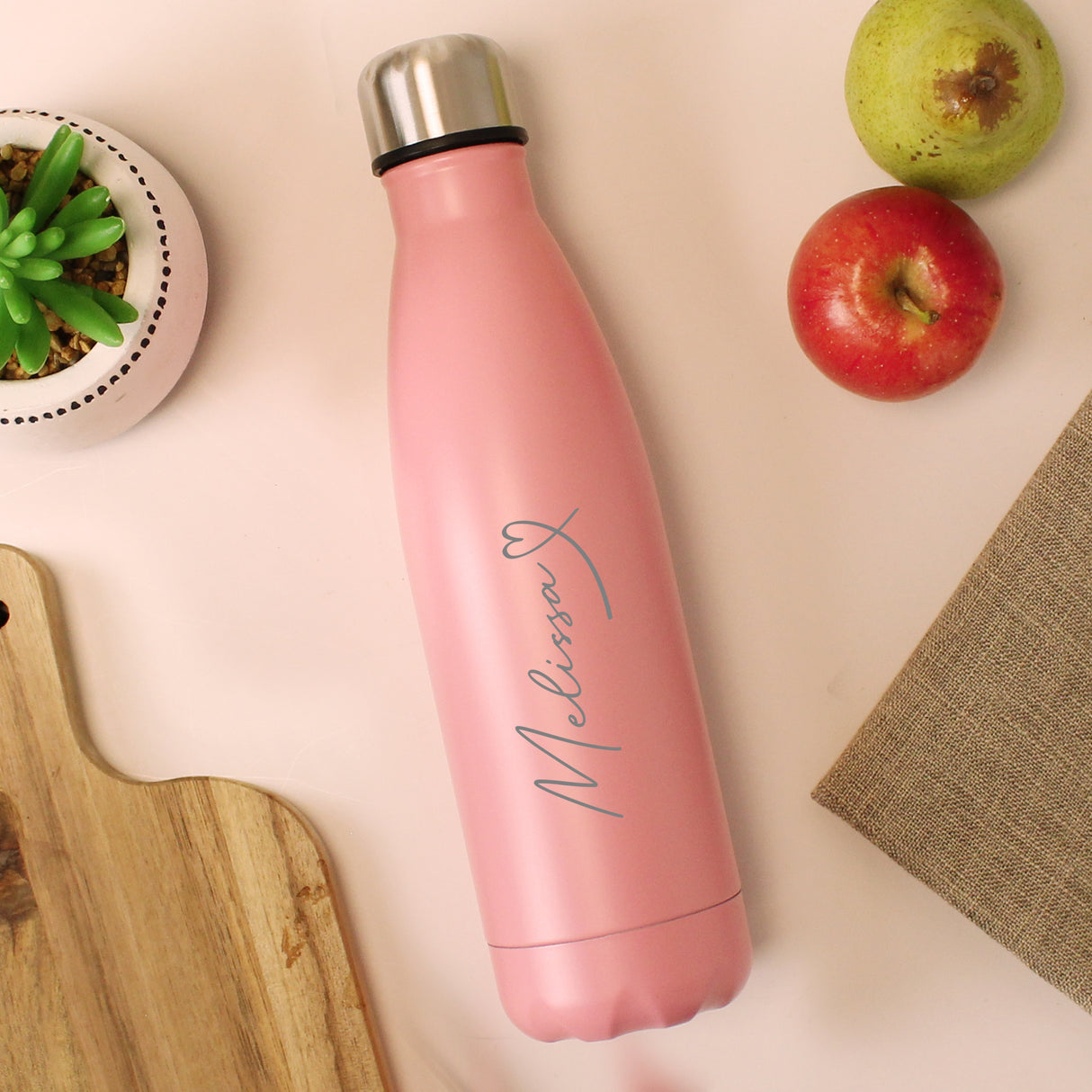 Personalised Heart Pink Metal Insulated Drinks Bottle - Water Bottles at Gift Moments