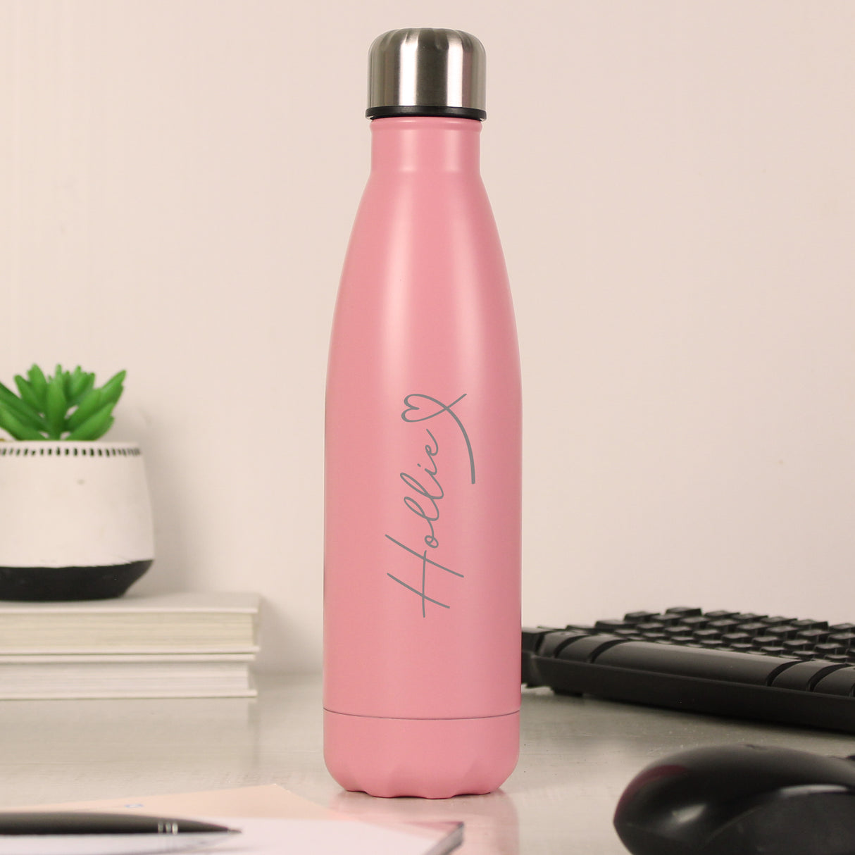 Personalised Heart Pink Metal Insulated Drinks Bottle - Water Bottles at Gift Moments