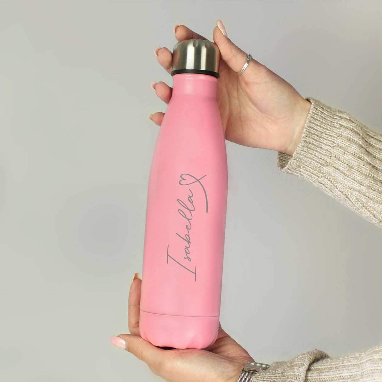 Personalised Heart Pink Metal Insulated Drinks Bottle - Water Bottles at Gift Moments