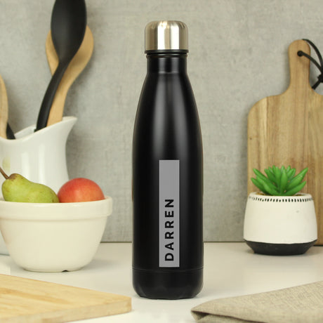 Personalised Rectangle Black Metal Insulated Drinks Bottle Default Title - Water Bottles at Gift Moments