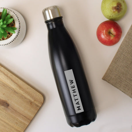 Personalised Rectangle Black Metal Insulated Drinks Bottle - Water Bottles at Gift Moments