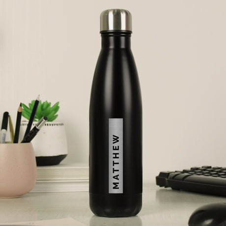 Personalised Rectangle Black Metal Insulated Drinks Bottle - Water Bottles at Gift Moments