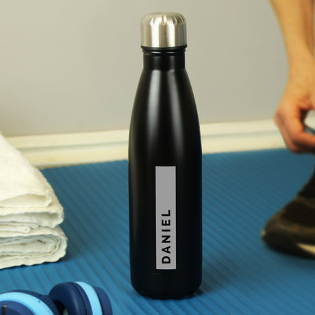 Personalised Rectangle Black Metal Insulated Drinks Bottle - Water Bottles at Gift Moments