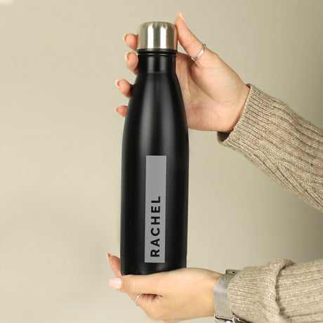 Personalised Rectangle Black Metal Insulated Drinks Bottle - Water Bottles at Gift Moments