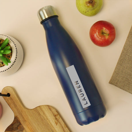 Personalised Rectangle Navy Metal Insulated Drinks Bottle - Water Bottles at Gift Moments