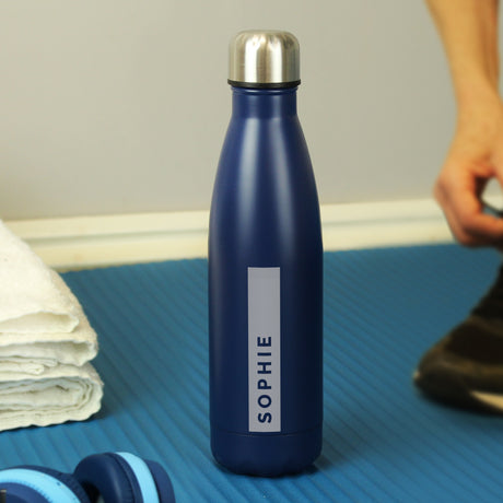 Personalised Rectangle Navy Metal Insulated Drinks Bottle - Water Bottles at Gift Moments