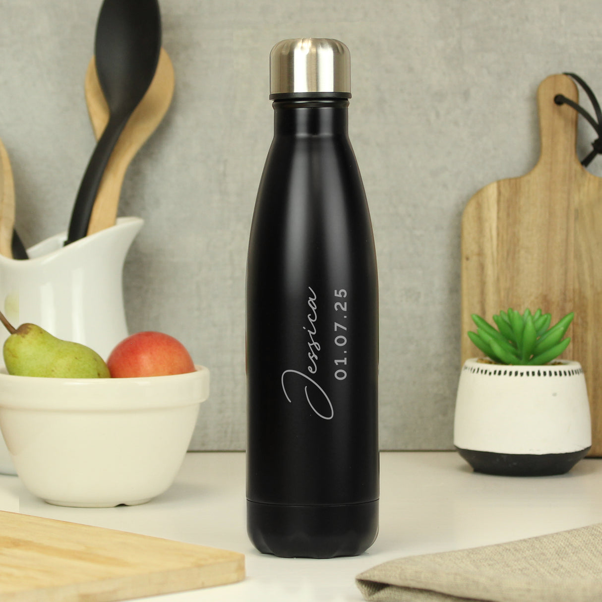 Personalised Two Lines Black Metal Insulated Drinks Bottle Default Title - Water Bottles at Gift Moments