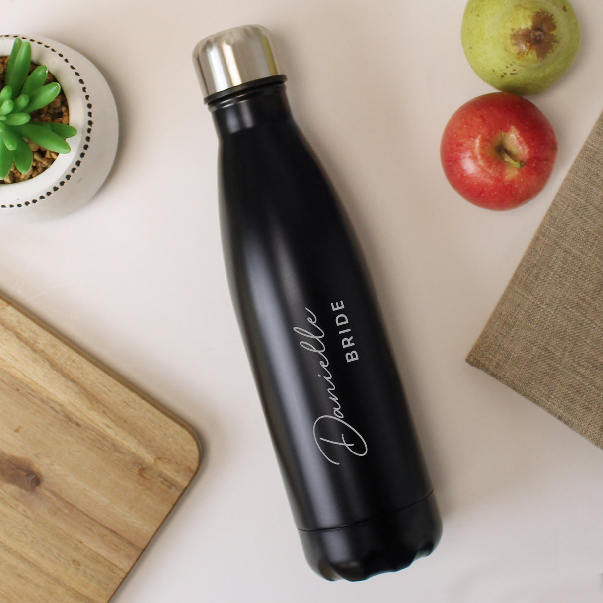 Personalised Two Lines Black Metal Insulated Drinks Bottle - Water Bottles at Gift Moments